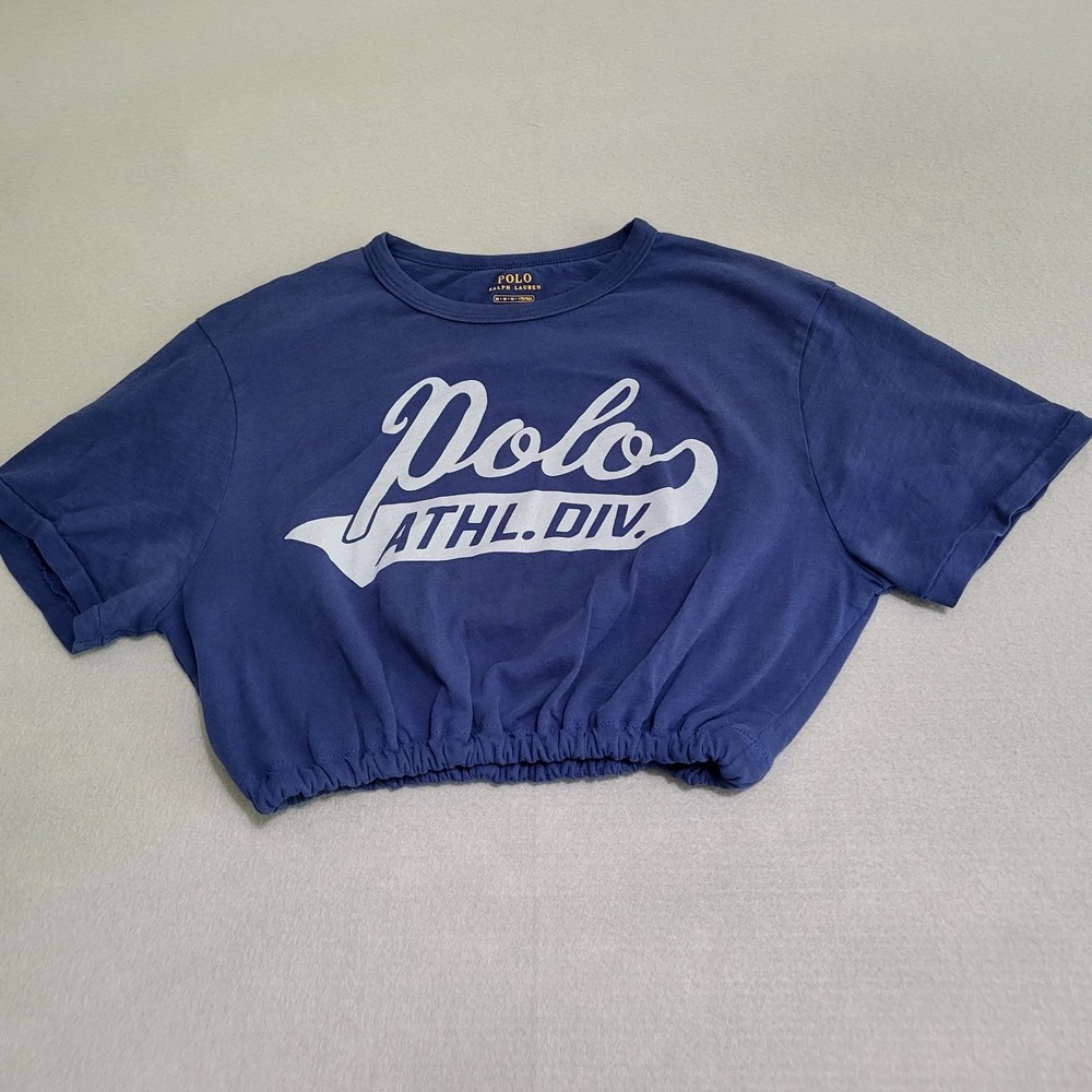 Upcycled Cropped Ralph Lauren Polo Graphic T-Shirt Size M OOAK Elastic Waist - Picture 3 of 9